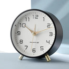 Scandinavian Silent Table Clock Metal Desk Clock with Sweep Movement Battery Operated Modern Round Mantel Clock for Bedroom | Living Room and Office