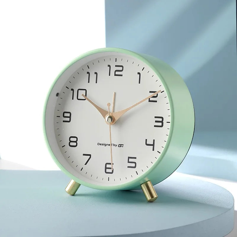 Scandinavian Silent Table Clock Metal Desk Clock with Sweep Movement Battery Operated Modern Round Mantel Clock for Bedroom | Living Room and Office