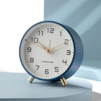 Scandinavian Silent Table Clock Metal Desk Clock with Sweep Movement Battery Operated Modern Round Mantel Clock for Bedroom | Living Room and Office