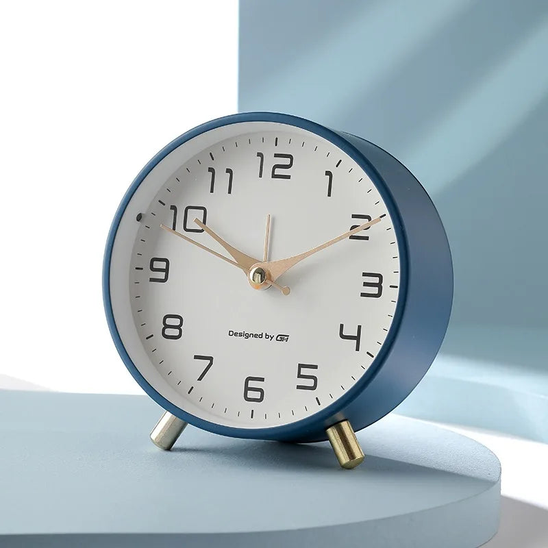 Scandinavian Silent Table Clock Metal Desk Clock with Sweep Movement Battery Operated Modern Round Mantel Clock for Bedroom | Living Room and Office
