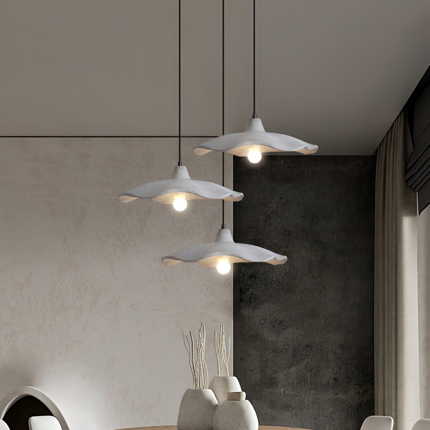 Wabi-Sabi Flower Shaped Cement Pendant Light With Adjustable Cord