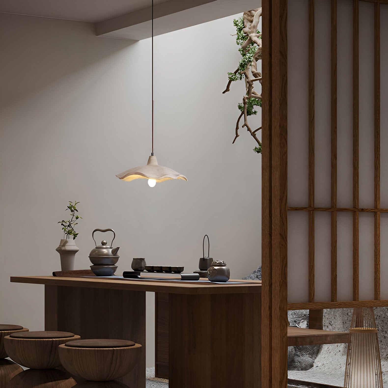 Wabi-Sabi Flower Shaped Cement Pendant Light With Adjustable Cord