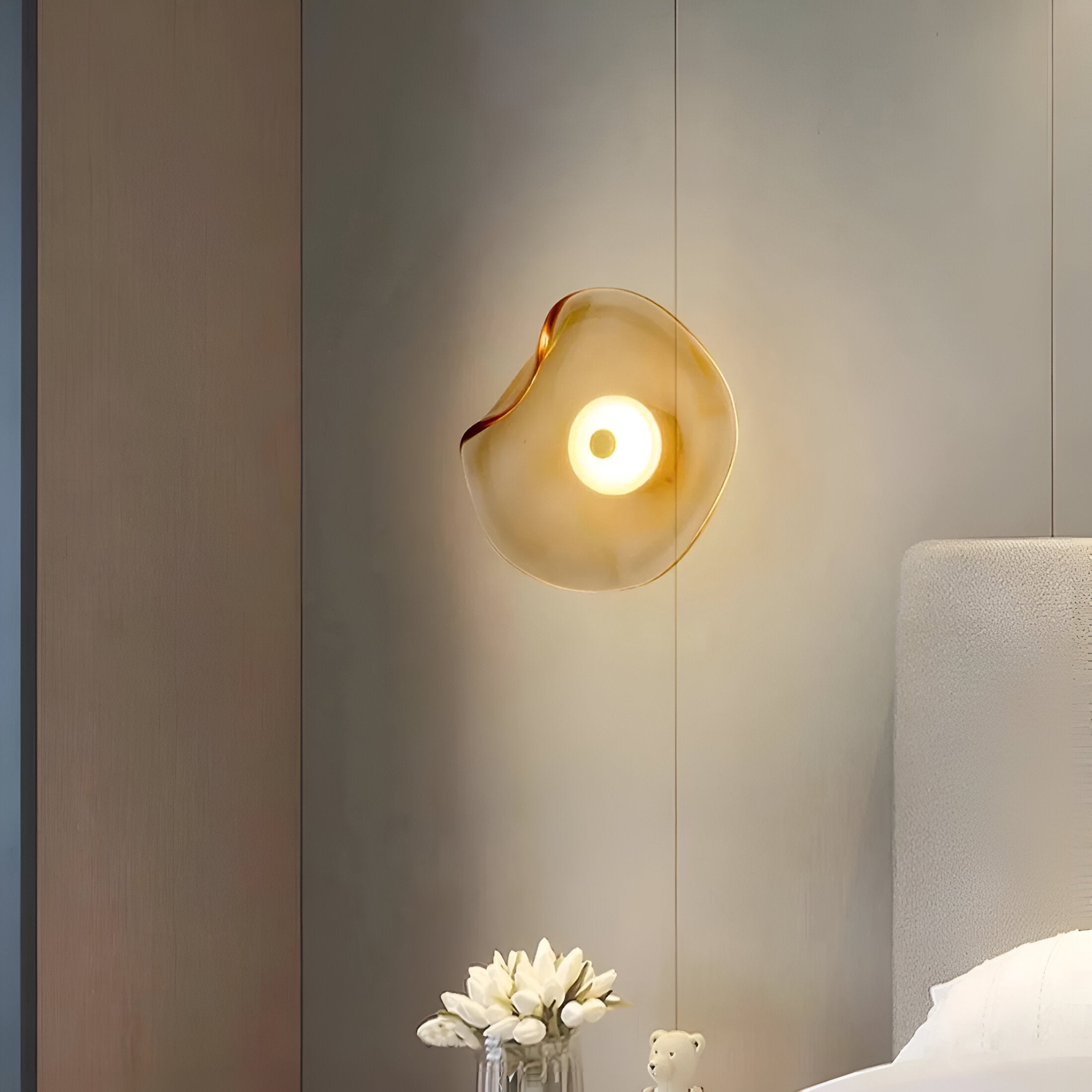 Nordic Curved Glass Wall Light LED Light With Sculpted Glass Shade