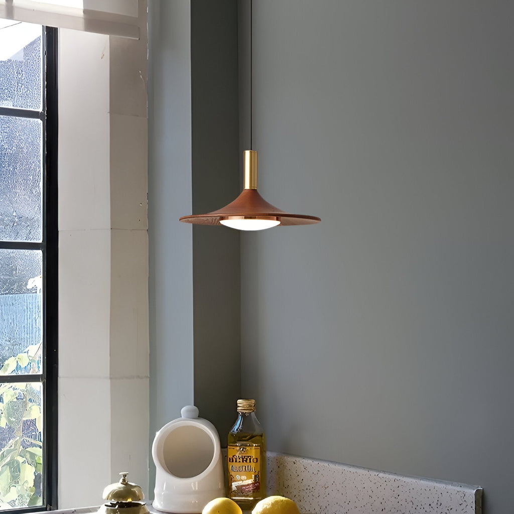 Nordic Walnut Wood Disc Pendant Light With Adjustable Cord