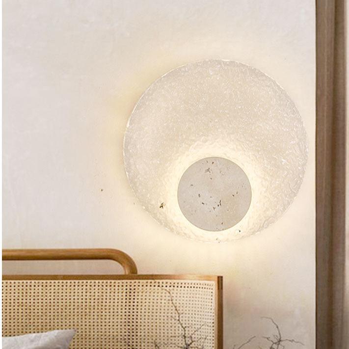 Acrylic Travertine Round Wall Light With Halo Glow Disc
