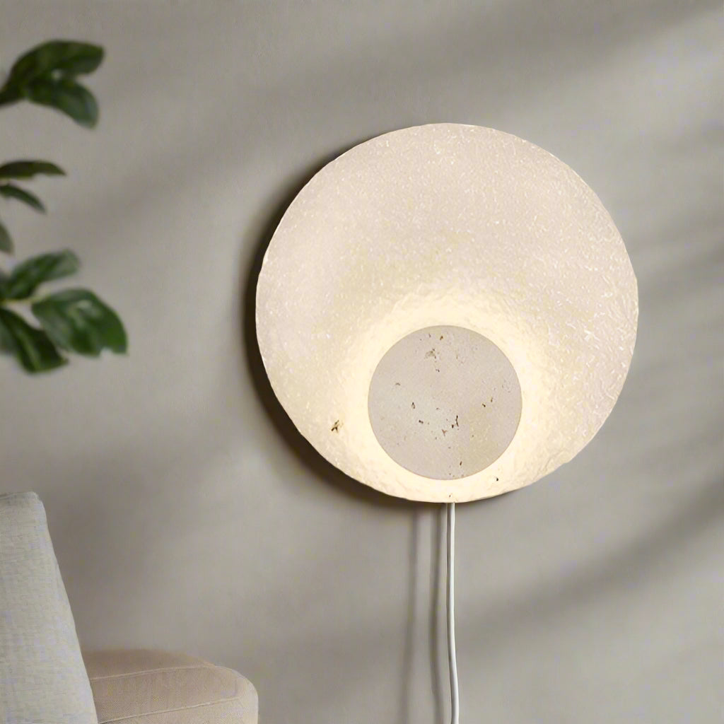 Acrylic Travertine Round Wall Light With Halo Glow Disc