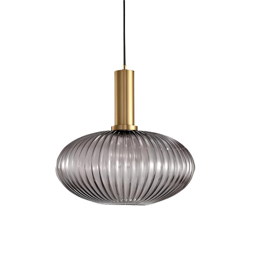 Ribbed Glass Pendant Lights With Metal Tube Fitting