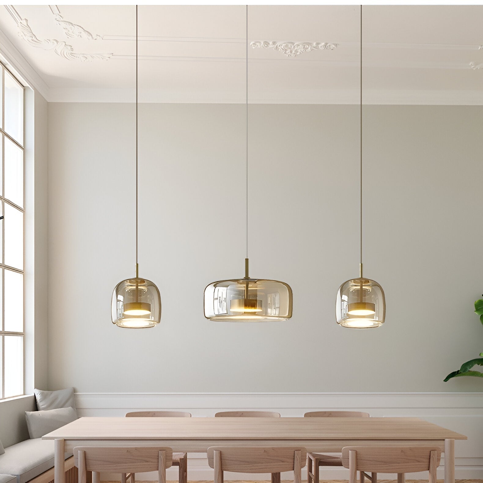 Retro Trio pendant lights LED Light With Hand-Blown Glass Shades