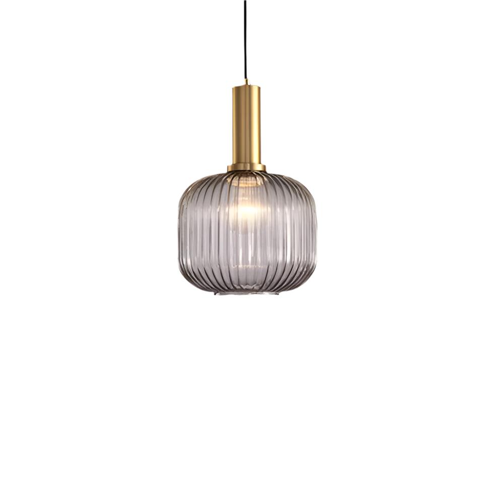Ribbed Glass Pendant Lights With Metal Tube Fitting