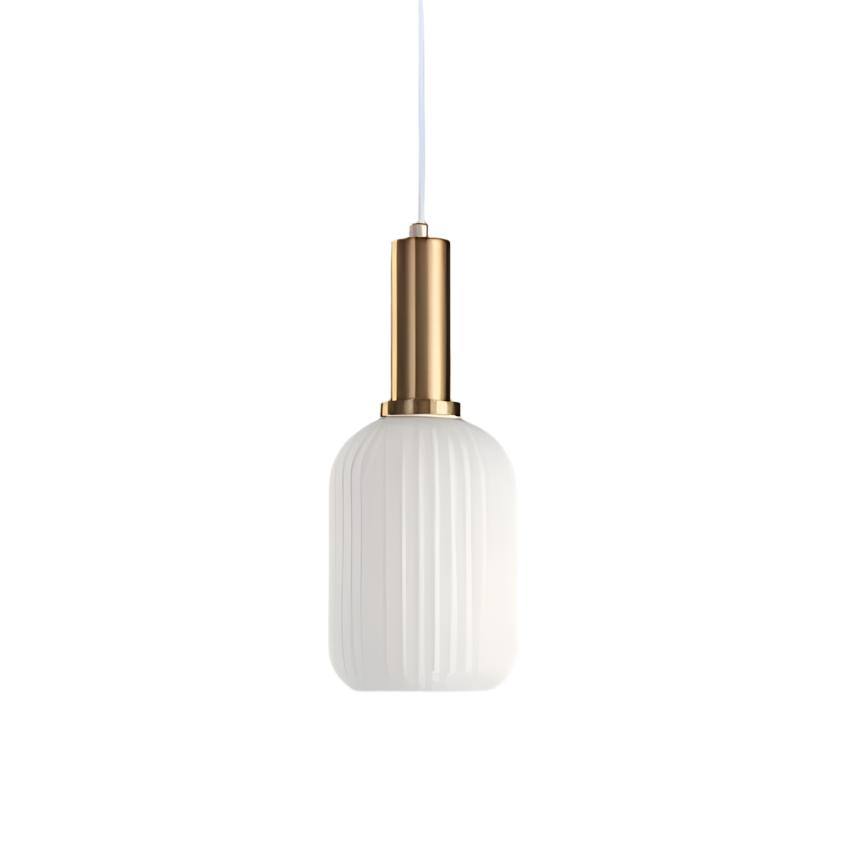 Ribbed Glass Pendant Lights With Metal Tube Fitting