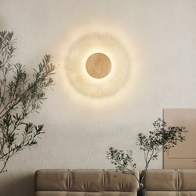 Acrylic Travertine Round Wall Light With Halo Glow Disc