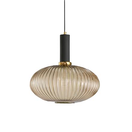 Ribbed Glass Pendant Lights With Metal Tube Fitting
