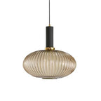 Ribbed Glass Pendant Lights With Metal Tube Fitting