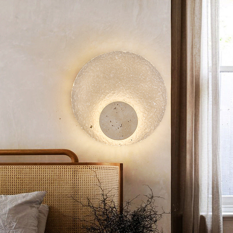 Acrylic Travertine Round Wall Light With Halo Glow Disc