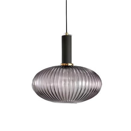 Ribbed Glass Pendant Lights With Metal Tube Fitting