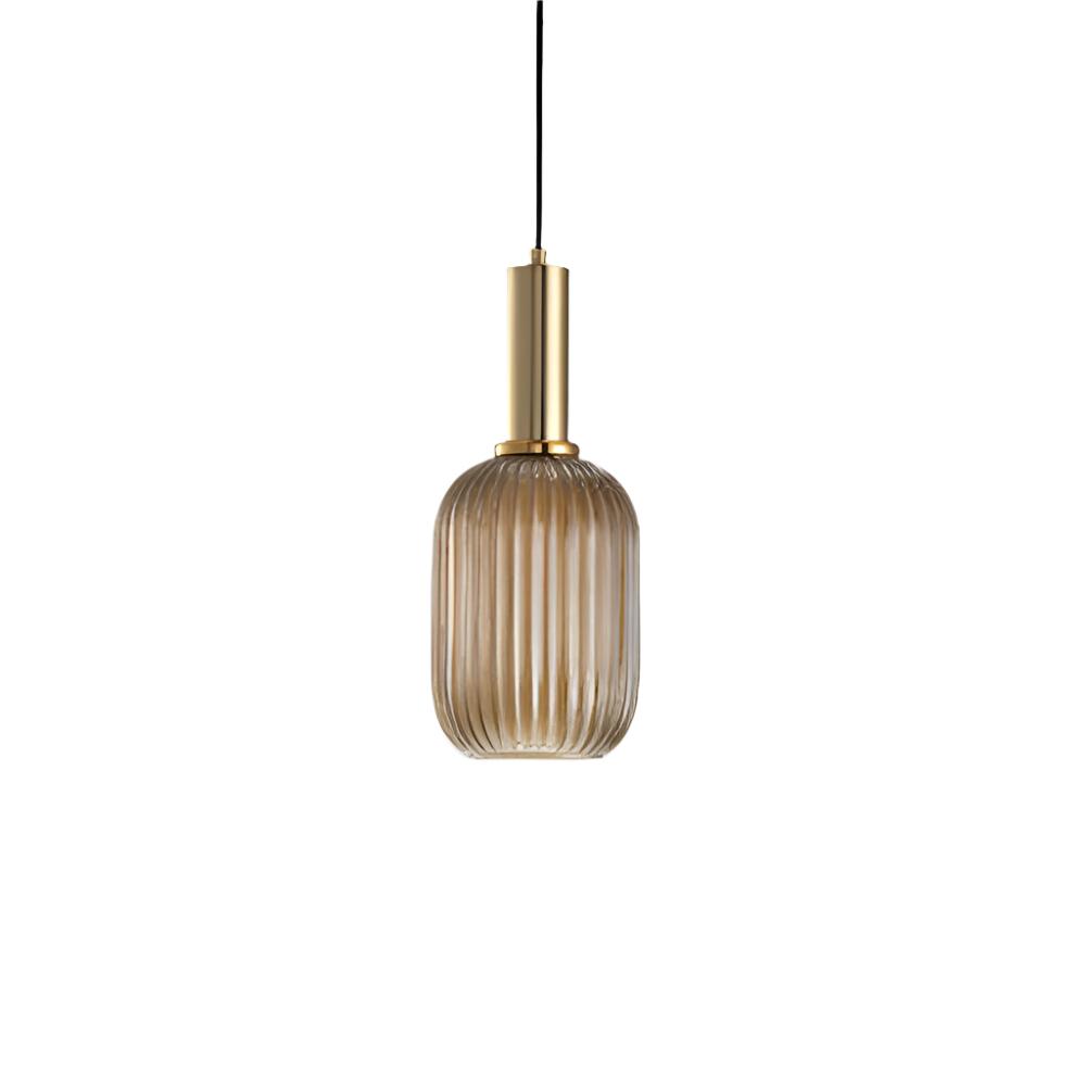 Ribbed Glass Pendant Lights With Metal Tube Fitting