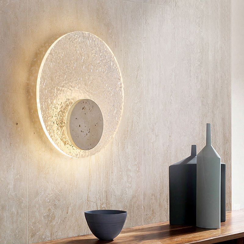 Acrylic Travertine Round Wall Light With Halo Glow Disc
