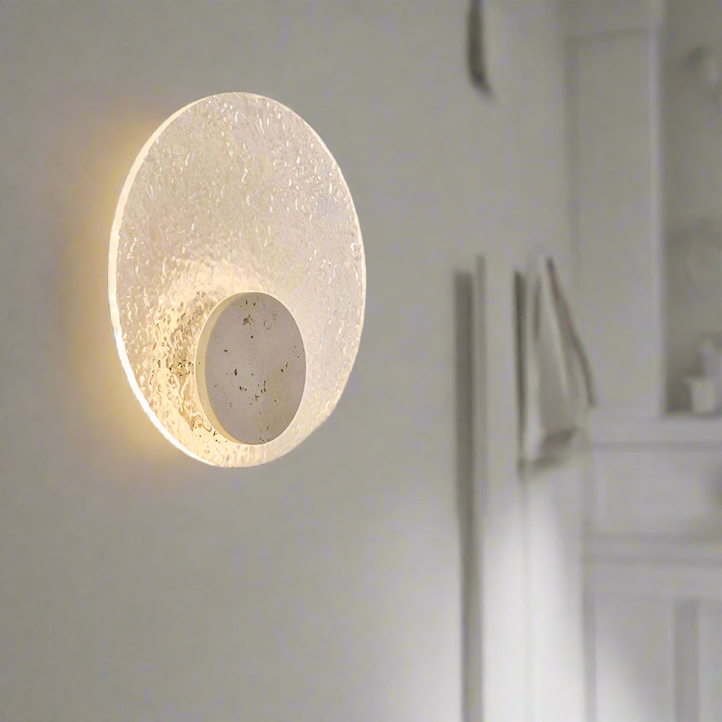 Acrylic Travertine Round Wall Light With Halo Glow Disc