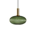 Ribbed Glass Pendant Lights With Metal Tube Fitting