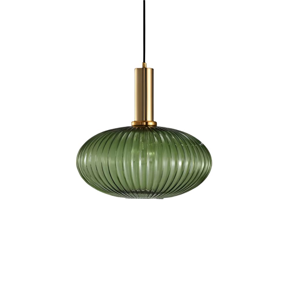 Ribbed Glass Pendant Lights With Metal Tube Fitting