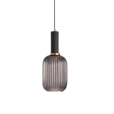 Ribbed Glass Pendant Lights With Metal Tube Fitting