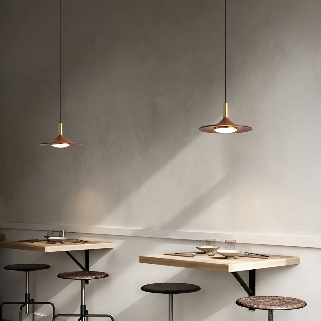 Nordic Walnut Wood Disc Pendant Light With Adjustable Cord