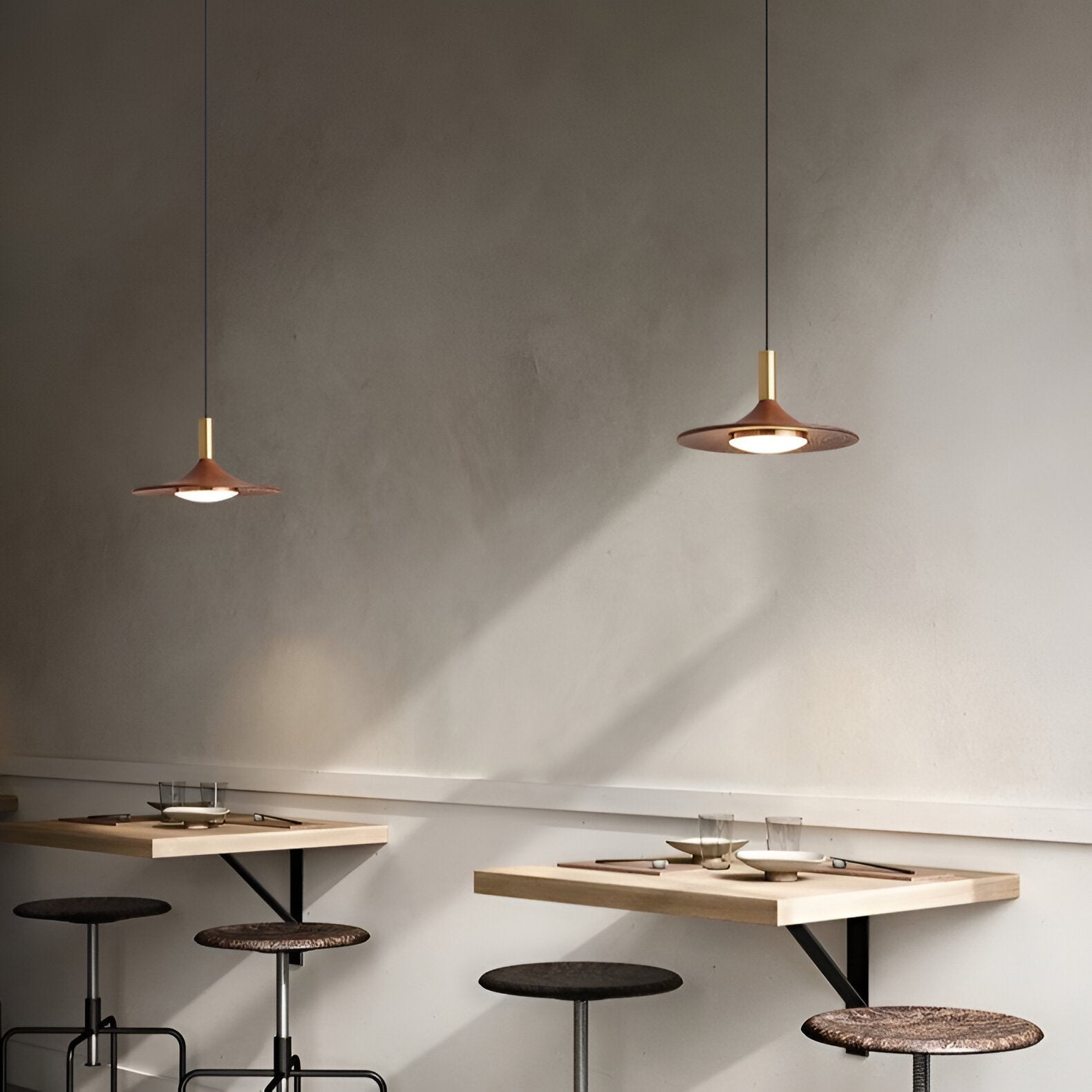 Nordic Walnut Wood Disc Pendant Light With Adjustable Cord