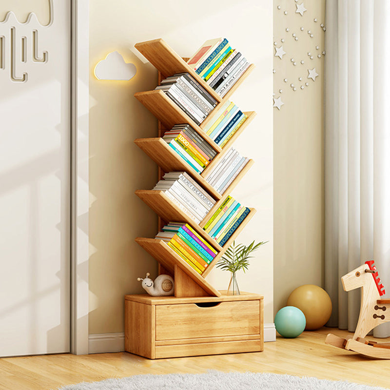 Tree Bookshelf with Drawer Freestanding Wooden Book Tower Tall Narrow Bookcase for Home Office | Bedroom and Kids Room