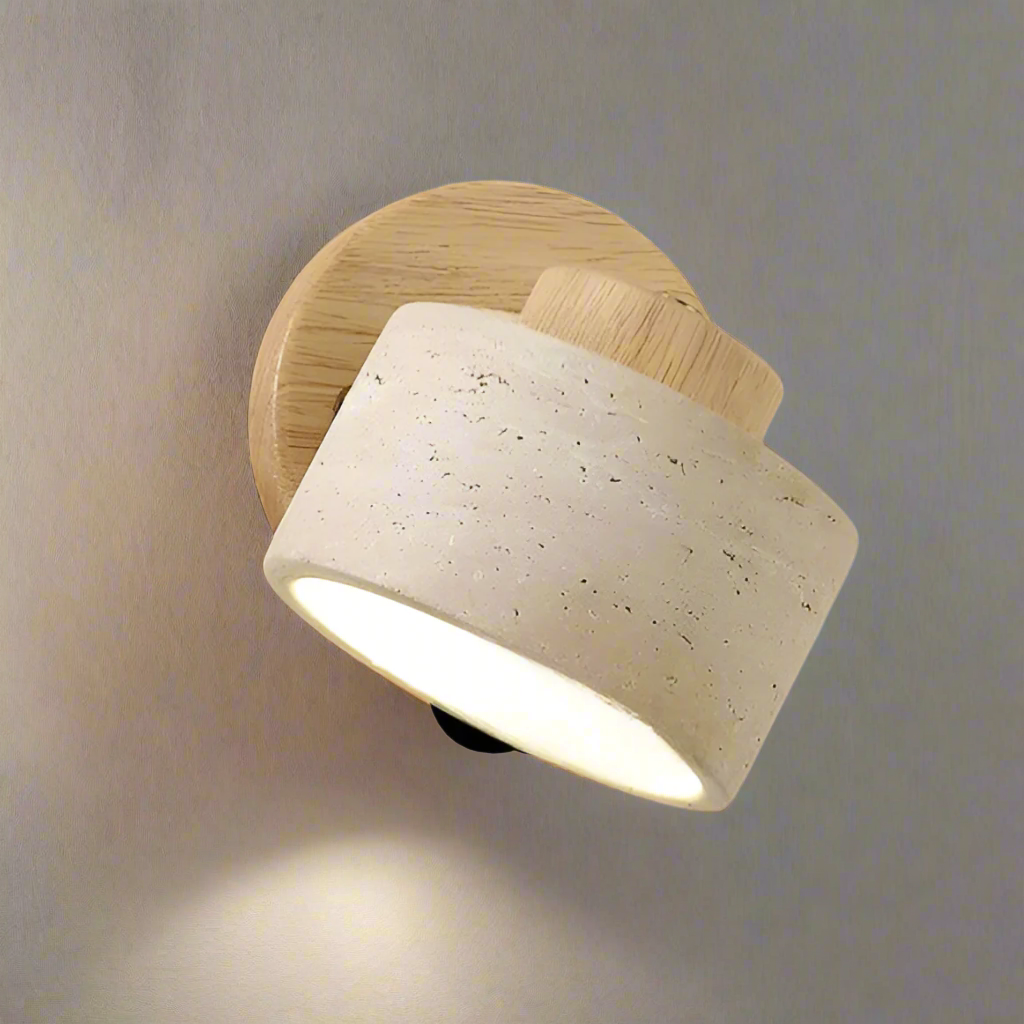 Travertine Stone LED Wall Light Sconce Hardwired with E27 Bulb for Reading