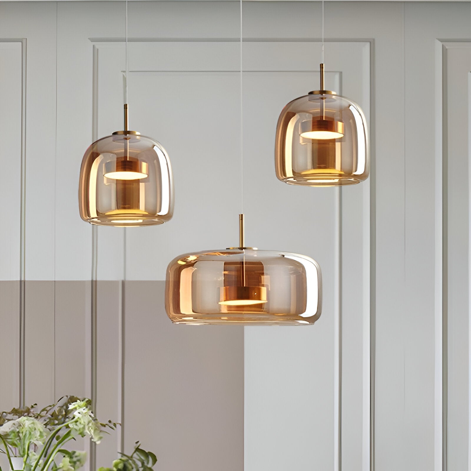 Retro Trio pendant lights LED Light With Hand-Blown Glass Shades