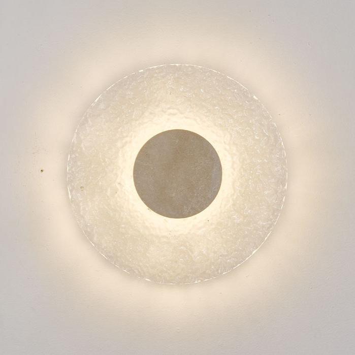Acrylic Travertine Round Wall Light With Halo Glow Disc