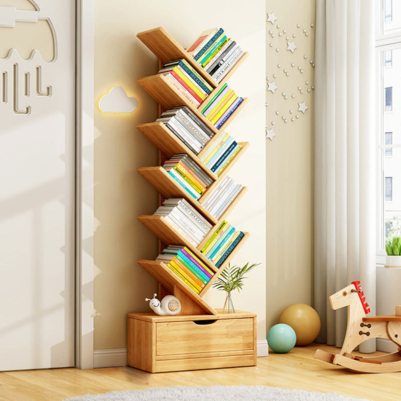Tree Bookshelf with Drawer Freestanding Wooden Book Tower Tall Narrow Bookcase for Home Office | Bedroom and Kids Room