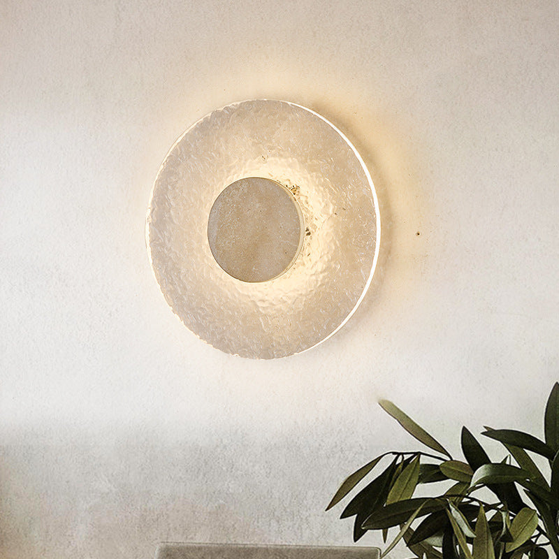 Acrylic Travertine Round Wall Light With Halo Glow Disc
