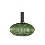 Ribbed Glass Pendant Lights With Metal Tube Fitting