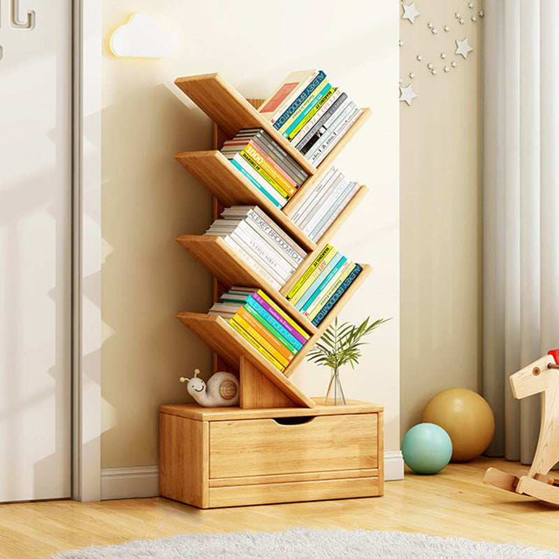 Tree Bookshelf with Drawer Freestanding Wooden Book Tower Tall Narrow Bookcase for Home Office | Bedroom and Kids Room