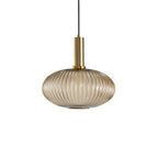 Ribbed Glass Pendant Lights With Metal Tube Fitting
