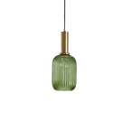 Ribbed Glass Pendant Lights With Metal Tube Fitting