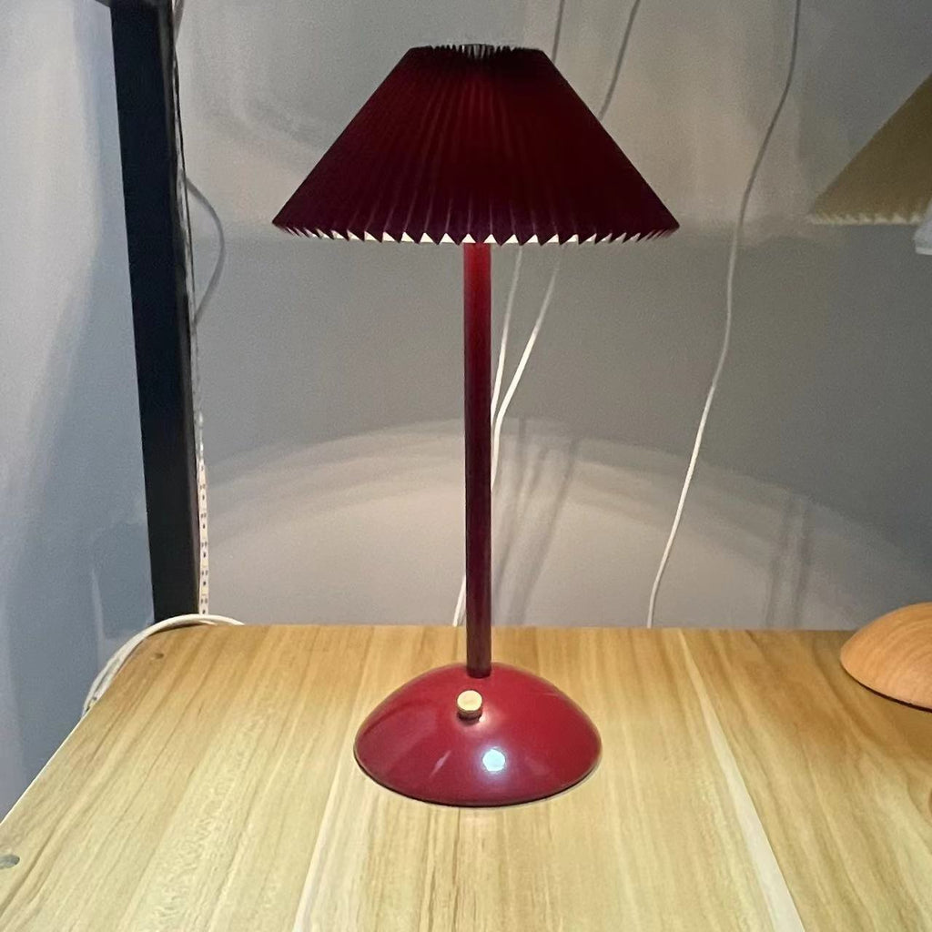 Rechargeable Table Lamp Pleated Fabric Shade Cordless Bedside Lamp with Iron Base Scandinavian Battery Lamp for Bedroom | Living Room and Dining Table