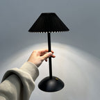 Rechargeable Table Lamp Pleated Fabric Shade Cordless Bedside Lamp with Iron Base Scandinavian Battery Lamp for Bedroom | Living Room and Dining Table