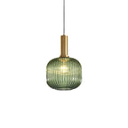 Ribbed Glass Pendant Lights With Metal Tube Fitting