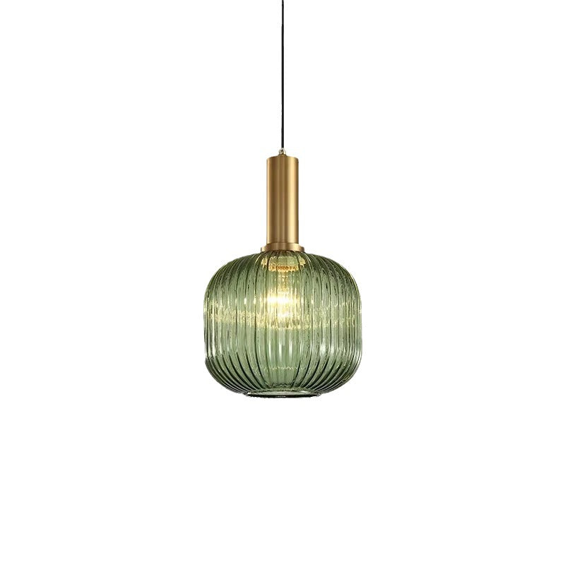 Ribbed Glass Pendant Lights With Metal Tube Fitting