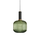 Ribbed Glass Pendant Lights With Metal Tube Fitting
