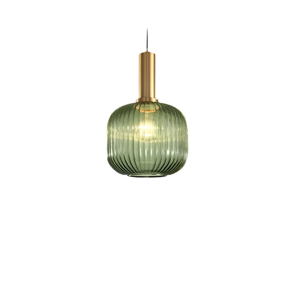 Ribbed Glass Pendant Lights With Metal Tube Fitting