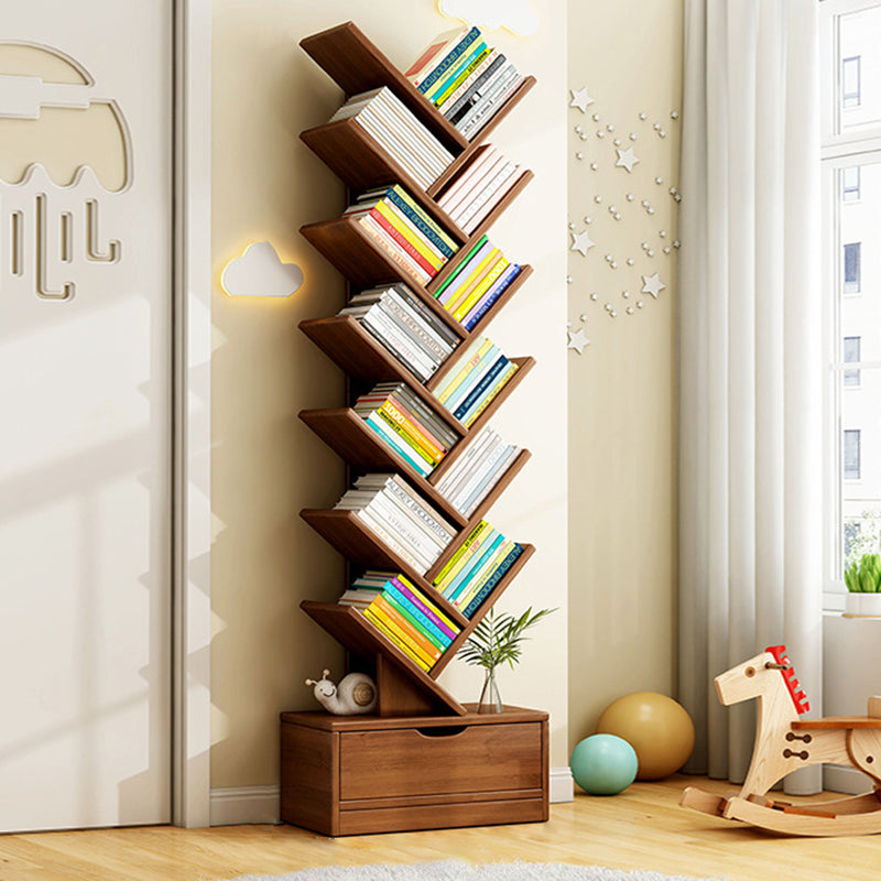Tree Bookshelf with Drawer Freestanding Wooden Book Tower Tall Narrow Bookcase for Home Office | Bedroom and Kids Room