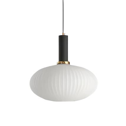 Ribbed Glass Pendant Lights With Metal Tube Fitting