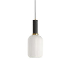 Ribbed Glass Pendant Lights With Metal Tube Fitting