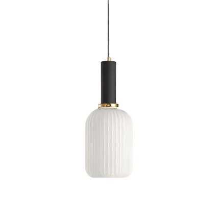 Ribbed Glass Pendant Lights With Metal Tube Fitting