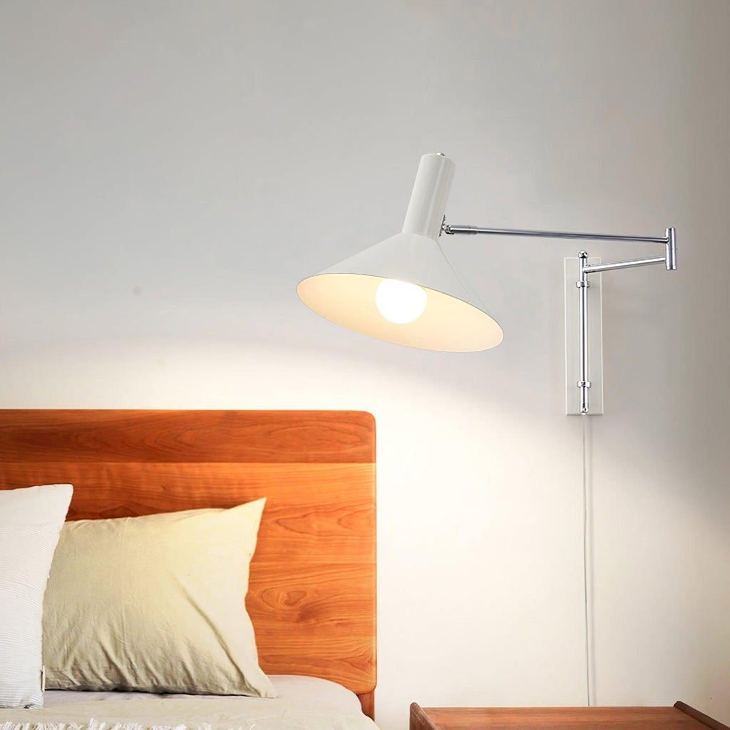 Adjustable Plug In Swing Arm Wall Light With Cone Shade