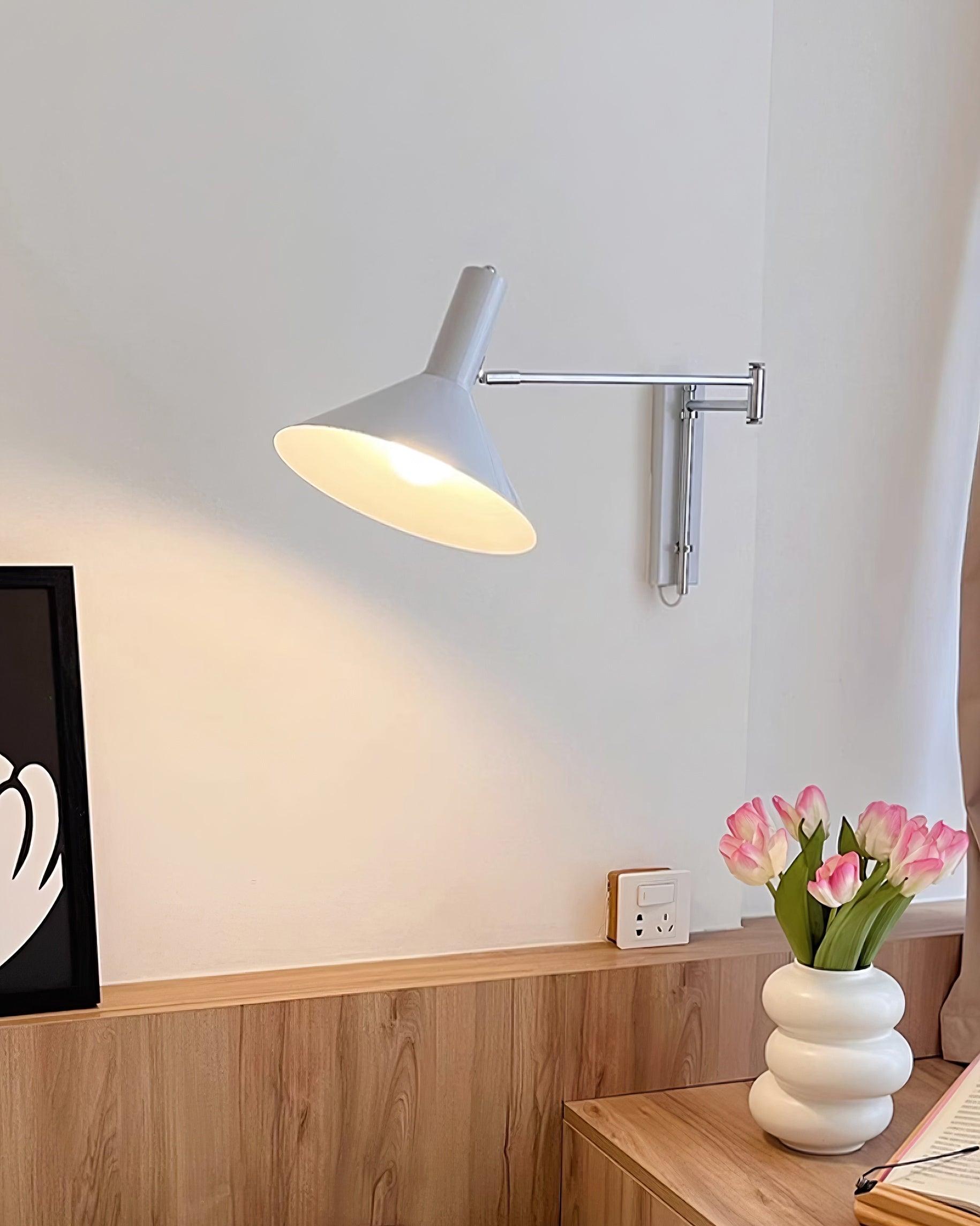 Adjustable Plug In Swing Arm Wall Light With Cone Shade