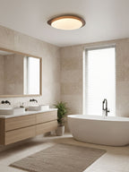 Pebble Round Flush Mount Ceiling Light With Wood-Trim Rim